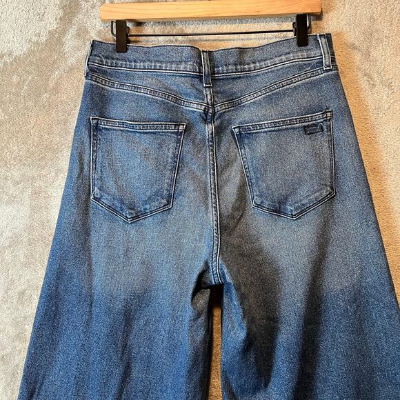 AYR The Must Super Wide Leg High Rise Jeans Dark Wash Size 30 Raw Hem Distressed - Picture 7 of 10